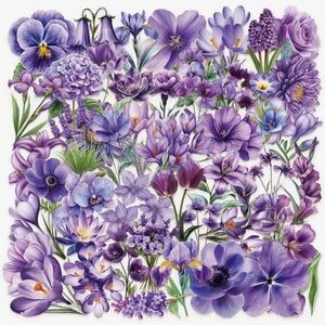 50 Purple Floral Stickers Decorative Large Flower Decals Crafts Spring Garden